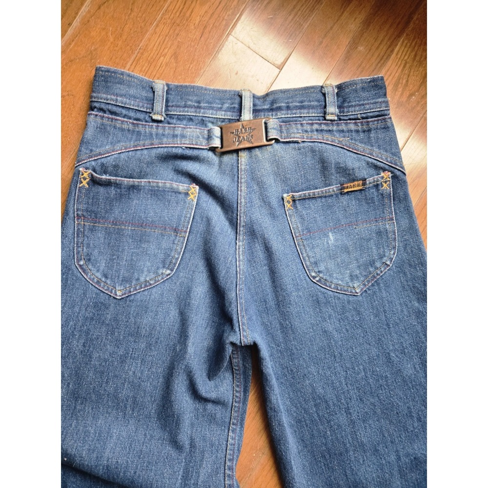 VTG 1970s Hash Bell Bottom Jeans | Sz 29x27 Buckle Back | Made in Cali - READ